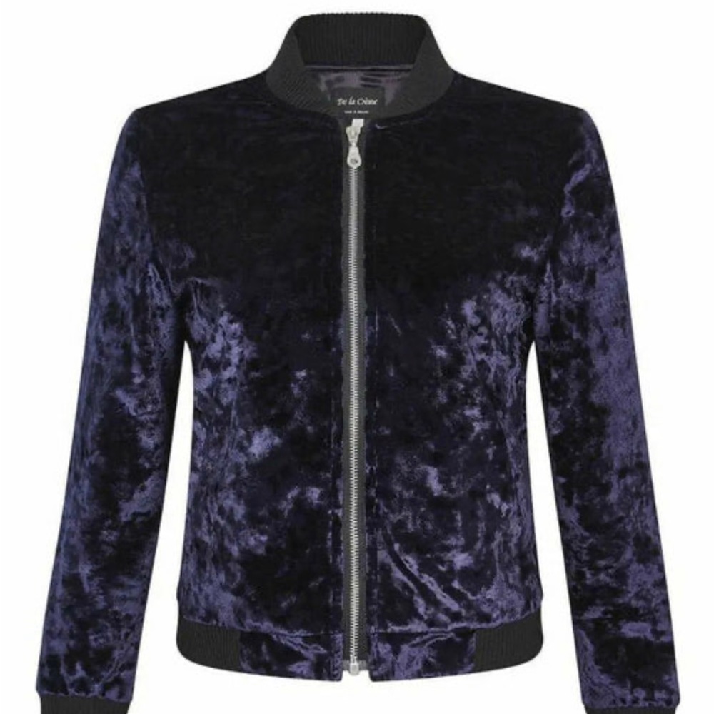 Womens Velvet Zip-Thru Varsity Bomber Jacket